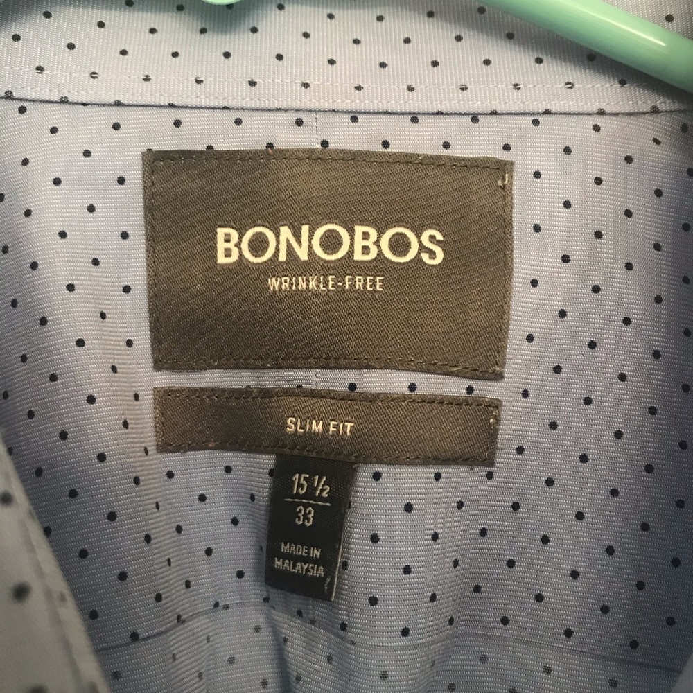 Men's Bonobos Blue Slim Fit Wrinkle Free Cotton Shirt -Size 15.5 - 33